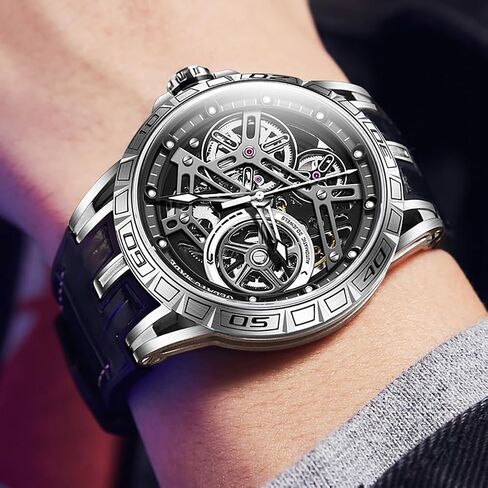 OUPINKE Skeleton Mens Watches Automatic Mechanical Luxury Watch Sapphire Crystal Leather Band Waterproof Luminous Dress Wristwatch in Saudi Arabia