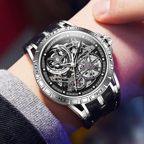 OUPINKE Skeleton Mens Watches Automatic Mechanical Luxury Watch Sapphire Crystal Leather Band Waterproof Luminous Dress Wristwatch in Saudi Arabia
