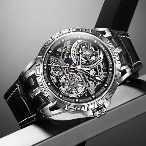 OUPINKE Skeleton Mens Watches Automatic Mechanical Luxury Watch Sapphire Crystal Leather Band Waterproof Luminous Dress Wristwatch in Saudi Arabia
