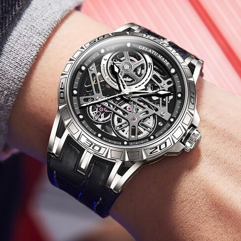 OUPINKE Skeleton Mens Watches Automatic Mechanical Luxury Watch Sapphire Crystal Leather Band Waterproof Luminous Dress Wristwatch in Saudi Arabia