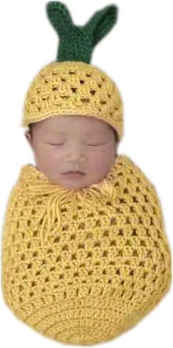 ملابس Coberllus لحديثي الولادة للتصوير الفوتوغرافي، قبعة بونيه على شكل أناناس محبوكة مع مجموعة حقيبة نوم للأولاد والبنات، دعامة لالتقاط الصور in Kuwait