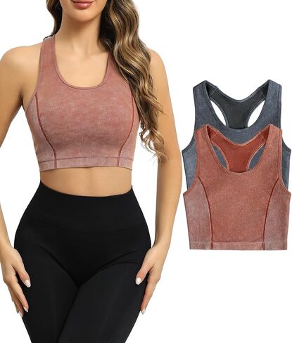 توب قصير للتمرين للنساء، قمصان رياضية مضلعة بدون أكمام، قمصان رياضية للجري واليوجا بدون حشوة، قطعتان in Kuwait