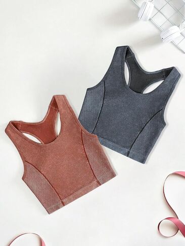 توب قصير للتمرين للنساء، قمصان رياضية مضلعة بدون أكمام، قمصان رياضية للجري واليوجا بدون حشوة، قطعتان in Kuwait