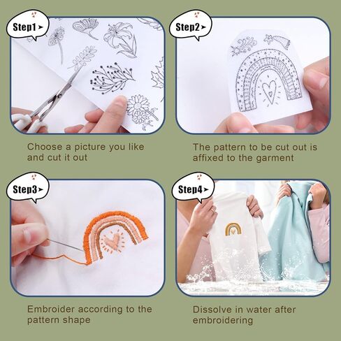 51 قطعة من مثبتات الخياطة الورقية للتطريز بالعصا والغرز مع تصميمات الزهور والأوراق، مثبت قابل للذوبان في الماء للتطريز، هدايا الخياطة للمبتدئين، محبي الخياطة اليدوية in Kuwait
