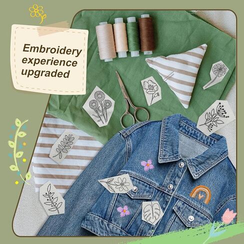 51 قطعة من مثبتات الخياطة الورقية للتطريز بالعصا والغرز مع تصميمات الزهور والأوراق، مثبت قابل للذوبان في الماء للتطريز، هدايا الخياطة للمبتدئين، محبي الخياطة اليدوية in Kuwait