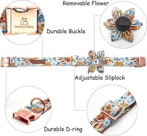 Lionheart glory Premium Dog Collars, Dog Collar with Flower Heavy Duty Adjustable Halloween Dog Collar with Flower for Small Dogs in Saudi Arabia