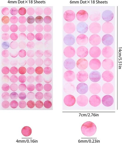 36 Sheets 1872 Pcs Washi Dot Stickers, 4mm/6mm Colorful Circles Stickers, Monet Garden Style Decorative Sticker Dots for Scrapbooking, Planners, Envelope, Crafting in Saudi Arabia