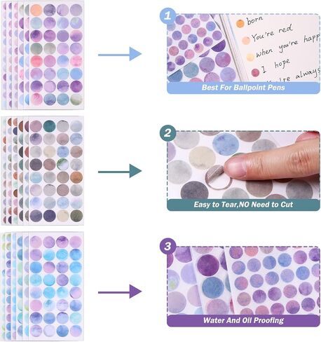 36 Sheets 1872 Pcs Washi Dot Stickers, 4mm/6mm Colorful Circles Stickers, Monet Garden Style Decorative Sticker Dots for Scrapbooking, Planners, Envelope, Crafting in Saudi Arabia