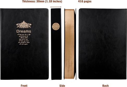 Lined Journal Notebook, Black Faux Leather Cover, 100Gsm Premium Thick Papers with Golden Rim, 416 Pages A5 Dream Journals for Writing in Saudi Arabia