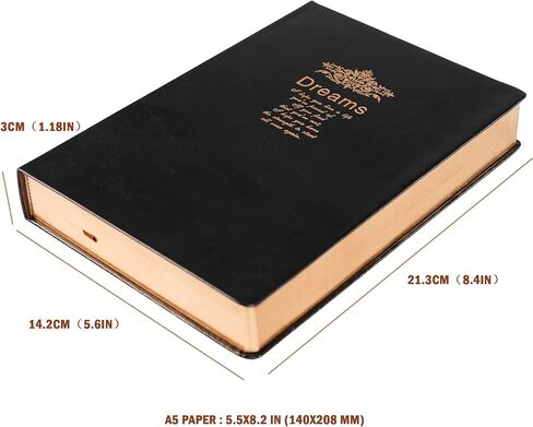 Lined Journal Notebook, Black Faux Leather Cover, 100Gsm Premium Thick Papers with Golden Rim, 416 Pages A5 Dream Journals for Writing in Saudi Arabia