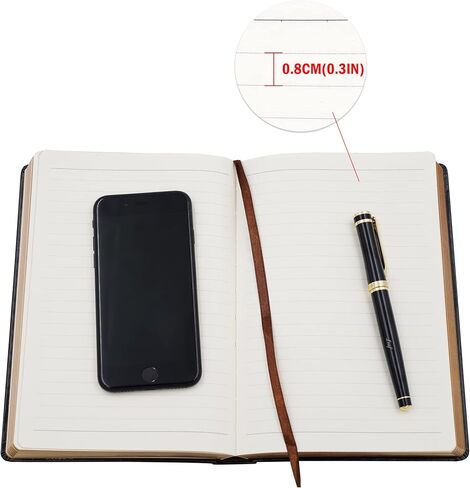 Lined Journal Notebook, Black Faux Leather Cover, 100Gsm Premium Thick Papers with Golden Rim, 416 Pages A5 Dream Journals for Writing in Saudi Arabia