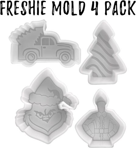 Christmas Freshie 4 Pack Silicone Mold | Winter Christmas Tree Vintage Truck Grouch Elf | Crafter Supplies for Freshie, Soap, Resin, Candles in Saudi Arabia