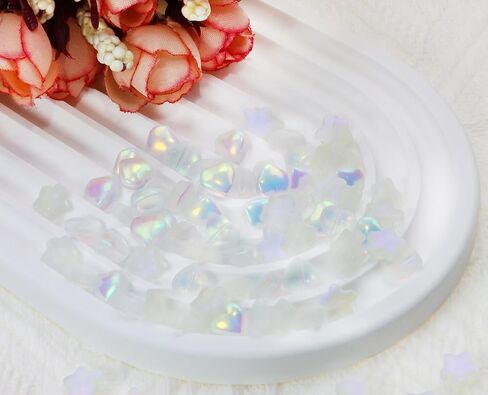 Tupalizy 100PCS Small Glass Beads 4mm Sparkly Star Beads Heart Charms Pendant for Friendship Bracelets Jewelry Making Necklaces Earrings Key Chains Accessory DIY Art Crafts Projects Kit Gifts,Clear AB in Saudi Arabia