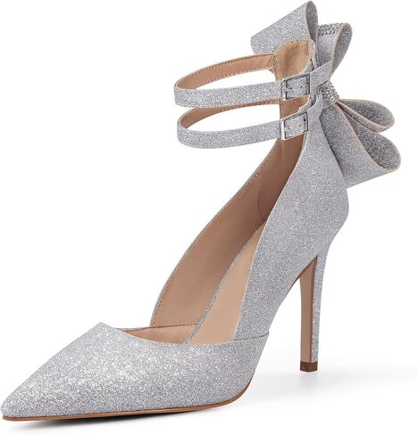 MUCCCUTE الكعب العالي القوس الخلفي Stiletto أشار إغلاق تو مثير مضخات سباركلي بريق الكاحل حزام الزفاف حزب الكعوب لحفل الزفاف حفلة موسيقية in Kuwait