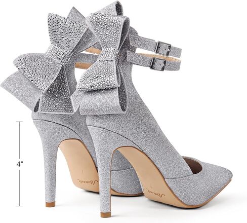 MUCCCUTE الكعب العالي القوس الخلفي Stiletto أشار إغلاق تو مثير مضخات سباركلي بريق الكاحل حزام الزفاف حزب الكعوب لحفل الزفاف حفلة موسيقية in Kuwait