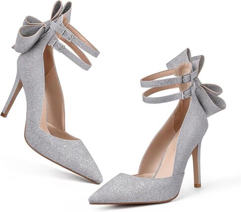 MUCCCUTE الكعب العالي القوس الخلفي Stiletto أشار إغلاق تو مثير مضخات سباركلي بريق الكاحل حزام الزفاف حزب الكعوب لحفل الزفاف حفلة موسيقية in Kuwait