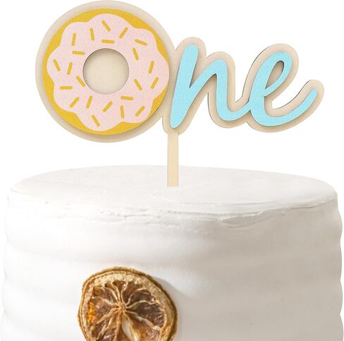 Donut One Wood Cake Topper - Blue Donut First Birthday Cake Decorating Supplies, Suitable for Baby Shower Favors, Baby Gender Reveal, Baby Birthday Party or Baby Photo Booth Props in Kuwait