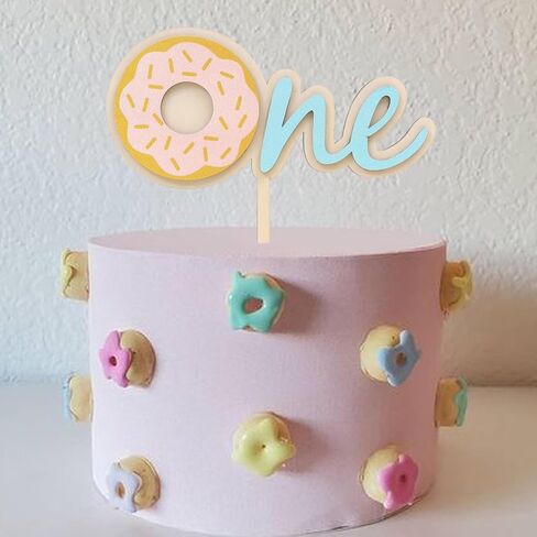 Donut One Wood Cake Topper - Blue Donut First Birthday Cake Decorating Supplies, Suitable for Baby Shower Favors, Baby Gender Reveal, Baby Birthday Party or Baby Photo Booth Props in Kuwait