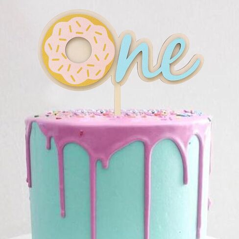 Donut One Wood Cake Topper - Blue Donut First Birthday Cake Decorating Supplies, Suitable for Baby Shower Favors, Baby Gender Reveal, Baby Birthday Party or Baby Photo Booth Props in Kuwait
