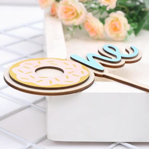 Donut One Wood Cake Topper - Blue Donut First Birthday Cake Decorating Supplies, Suitable for Baby Shower Favors, Baby Gender Reveal, Baby Birthday Party or Baby Photo Booth Props in Kuwait