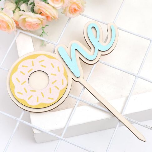 Donut One Wood Cake Topper - Blue Donut First Birthday Cake Decorating Supplies, Suitable for Baby Shower Favors, Baby Gender Reveal, Baby Birthday Party or Baby Photo Booth Props in Kuwait