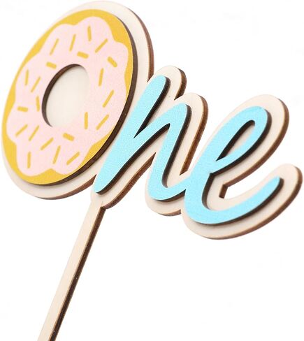 Donut One Wood Cake Topper - Blue Donut First Birthday Cake Decorating Supplies, Suitable for Baby Shower Favors, Baby Gender Reveal, Baby Birthday Party or Baby Photo Booth Props in Kuwait