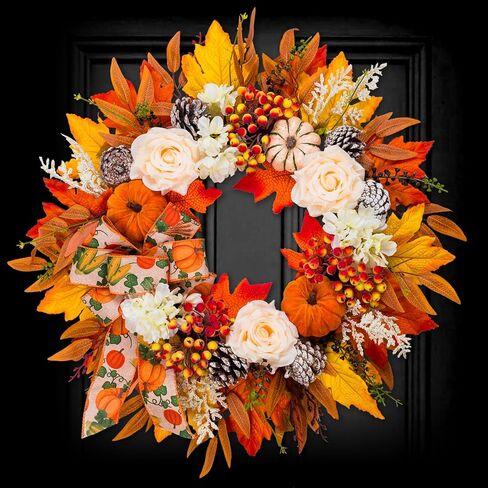 Fall Wreaths for Front Door Thanksgiving Harvest Festival Wreath for Home Decor, Handmade Porch Autumn Wreath for Outdoor, Indoor in Saudi Arabia