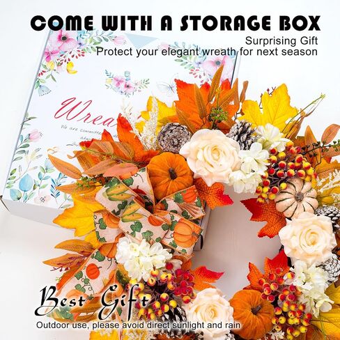Fall Wreaths for Front Door Thanksgiving Harvest Festival Wreath for Home Decor, Handmade Porch Autumn Wreath for Outdoor, Indoor in Saudi Arabia