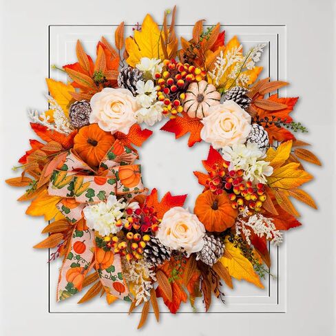 Fall Wreaths for Front Door Thanksgiving Harvest Festival Wreath for Home Decor, Handmade Porch Autumn Wreath for Outdoor, Indoor in Saudi Arabia