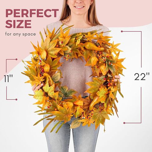 أكاليل الخريف للباب الأمامي 22 بوصة، أوراق القيقب، اليقطين، التوت، سقوط الباب الأمامي، إكليل الخريف، ديكور لعيد الشكر، حصاد الهالووين، مزرعة خارج الخريف، ديكورات داخلية وخارجية in Kuwait