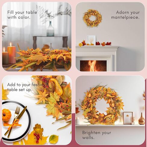 أكاليل الخريف للباب الأمامي 22 بوصة، أوراق القيقب، اليقطين، التوت، سقوط الباب الأمامي، إكليل الخريف، ديكور لعيد الشكر، حصاد الهالووين، مزرعة خارج الخريف، ديكورات داخلية وخارجية in Kuwait