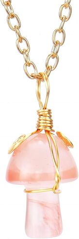 Mushroom Crystal Pendant Necklace for Women Colorful Stone Metal Rimmed Mushroom Necklace Teenage Girl Graduation Charm Necklace Jewelry(Pink/Purple in Saudi Arabia