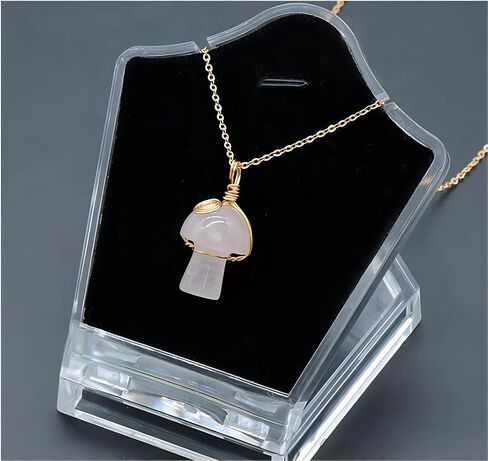 Mushroom Crystal Pendant Necklace for Women Colorful Stone Metal Rimmed Mushroom Necklace Teenage Girl Graduation Charm Necklace Jewelry(Pink/Purple in Saudi Arabia
