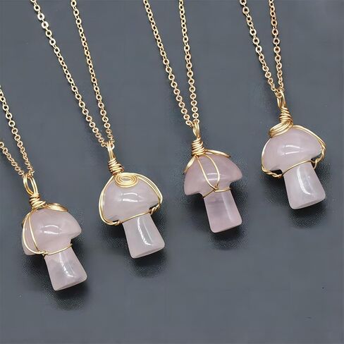 Mushroom Crystal Pendant Necklace for Women Colorful Stone Metal Rimmed Mushroom Necklace Teenage Girl Graduation Charm Necklace Jewelry(Pink/Purple in Saudi Arabia