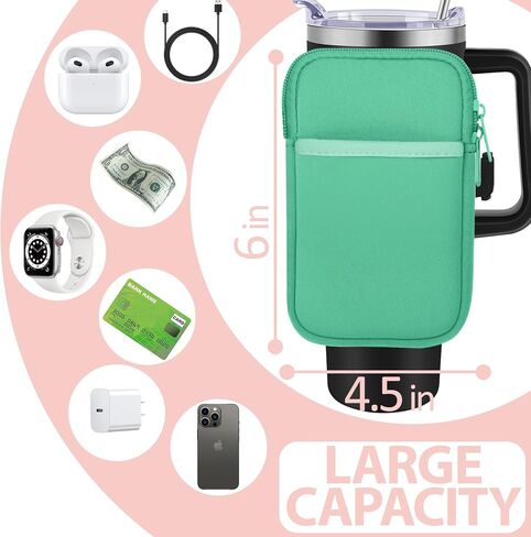 2pcs Water Bottle Pouch for Stanley, Water Bottle Pouch for Stanley Cup 40oz with Handle, Running Water Bottle Pouch Compatible With Stanley Tumbler Pouch with Pocket, for Phone, Cards(Pink+Green) in Saudi Arabia