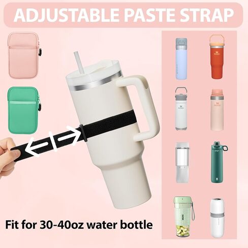 2pcs Water Bottle Pouch for Stanley, Water Bottle Pouch for Stanley Cup 40oz with Handle, Running Water Bottle Pouch Compatible With Stanley Tumbler Pouch with Pocket, for Phone, Cards(Pink+Green) in Saudi Arabia