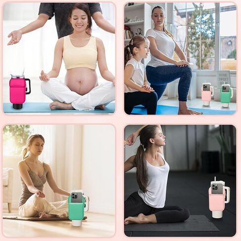 2pcs Water Bottle Pouch for Stanley, Water Bottle Pouch for Stanley Cup 40oz with Handle, Running Water Bottle Pouch Compatible With Stanley Tumbler Pouch with Pocket, for Phone, Cards(Pink+Green) in Saudi Arabia