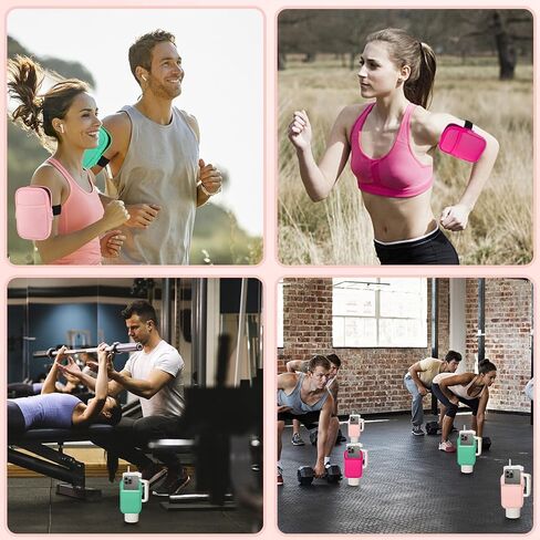 2pcs Water Bottle Pouch for Stanley, Water Bottle Pouch for Stanley Cup 40oz with Handle, Running Water Bottle Pouch Compatible With Stanley Tumbler Pouch with Pocket, for Phone, Cards(Pink+Green) in Saudi Arabia