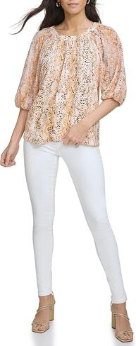 Calvin Klein Women's Printed Short Sleeve Knit Top in Saudi Arabia
