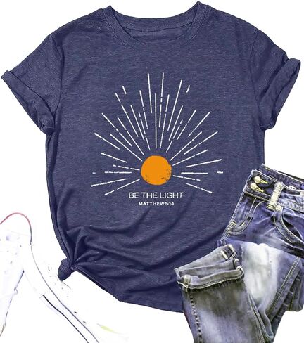 Be The Light Shirt Women Mathew 5:14 Christians T Shirt Bible Verse Inspirational Tee Shirts Jesus Short Sleeve Top in Saudi Arabia