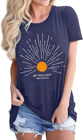 Be The Light Shirt Women Mathew 5:14 Christians T Shirt Bible Verse Inspirational Tee Shirts Jesus Short Sleeve Top in Saudi Arabia