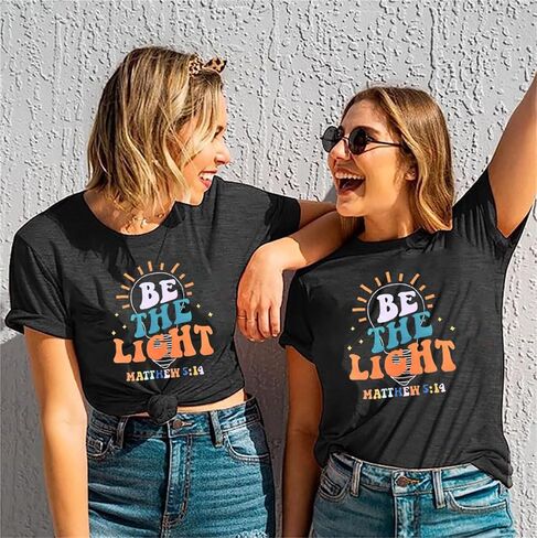 كن الضوء قميص المرأة ماثيو 5:14 المسيحيين تي شيرت الكتاب المقدس الآية ملهمة تي شيرت يسوع قصيرة الأكمام in Kuwait