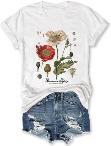 Memorial Day Vintage Poppy T-Shirt for Women Poppy Flower Language Crew Neck Short Sleeve Summer Tee in Saudi Arabia