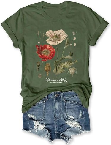 Memorial Day Vintage Poppy T-Shirt for Women Poppy Flower Language Crew Neck Short Sleeve Summer Tee in Saudi Arabia