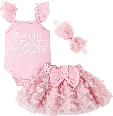 Baby Girl Clothes Summer Outfit Butterfly Puffy Mesh Skirt Ruffle Sleeveless Romper with Headband Set 0-12 Months in Saudi Arabia
