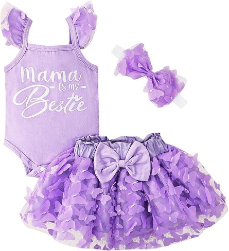 Baby Girl Clothes Summer Outfit Butterfly Puffy Mesh Skirt Ruffle Sleeveless Romper with Headband Set 0-12 Months in Saudi Arabia