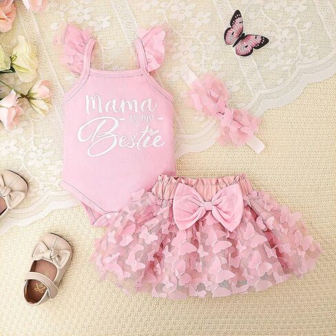 Baby Girl Clothes Summer Outfit Butterfly Puffy Mesh Skirt Ruffle Sleeveless Romper with Headband Set 0-12 Months in Saudi Arabia