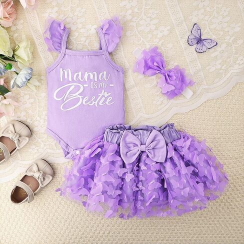 Baby Girl Clothes Summer Outfit Butterfly Puffy Mesh Skirt Ruffle Sleeveless Romper with Headband Set 0-12 Months in Saudi Arabia