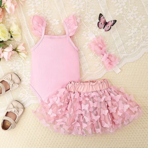Baby Girl Clothes Summer Outfit Butterfly Puffy Mesh Skirt Ruffle Sleeveless Romper with Headband Set 0-12 Months in Saudi Arabia