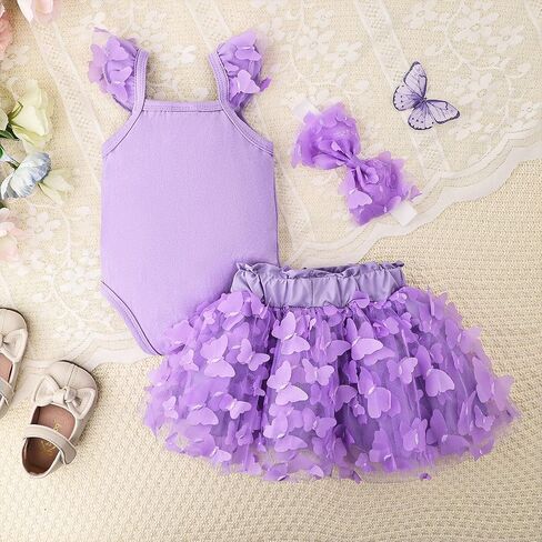 Baby Girl Clothes Summer Outfit Butterfly Puffy Mesh Skirt Ruffle Sleeveless Romper with Headband Set 0-12 Months in Saudi Arabia